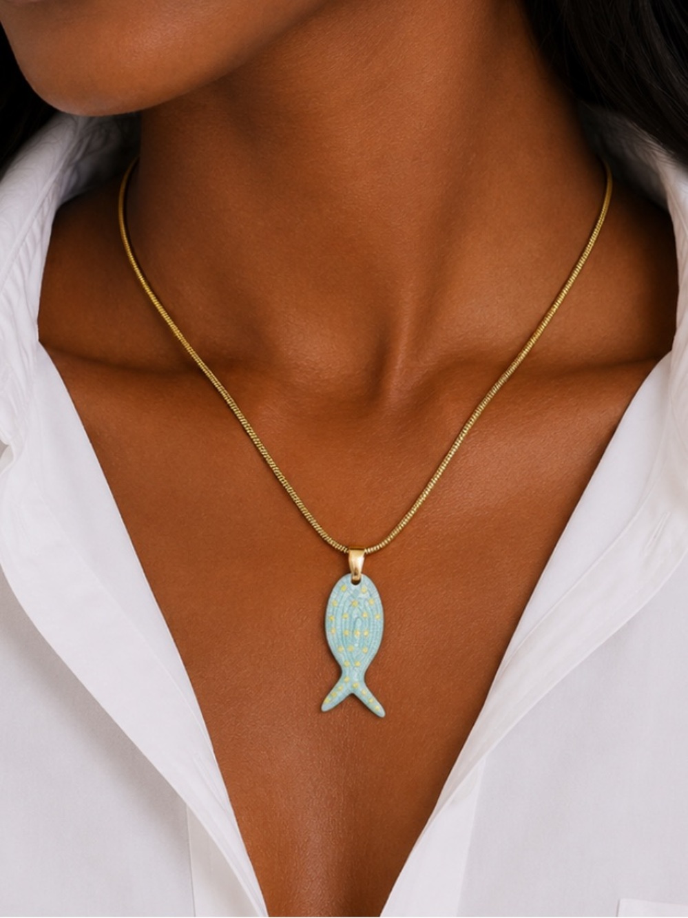 New! Coastal Colorful Aquamarine Fish Sardine Necklace NWOT 5056